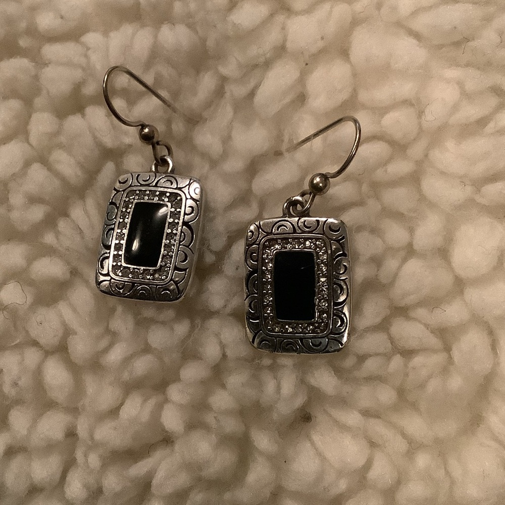 Intricate Silver And Black Rectangular Earrings - image 1